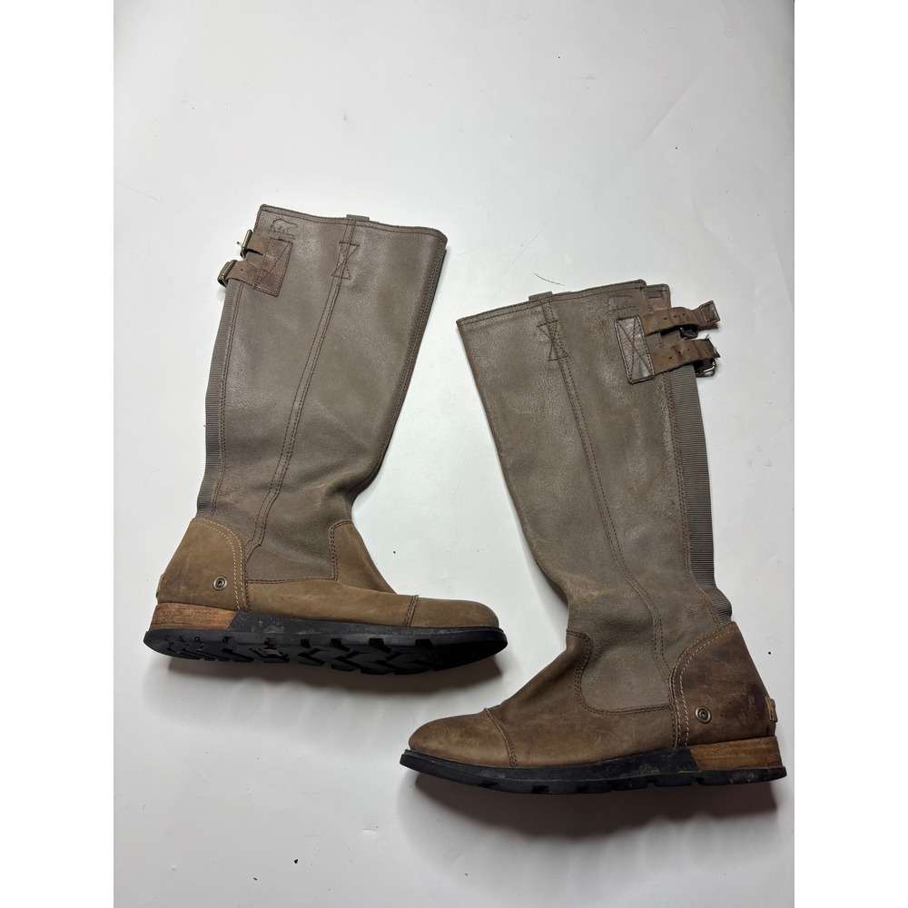 Sorel Slimpack Riding Boots Brown Leather Waterproof Tall Buckle Womens 6.5